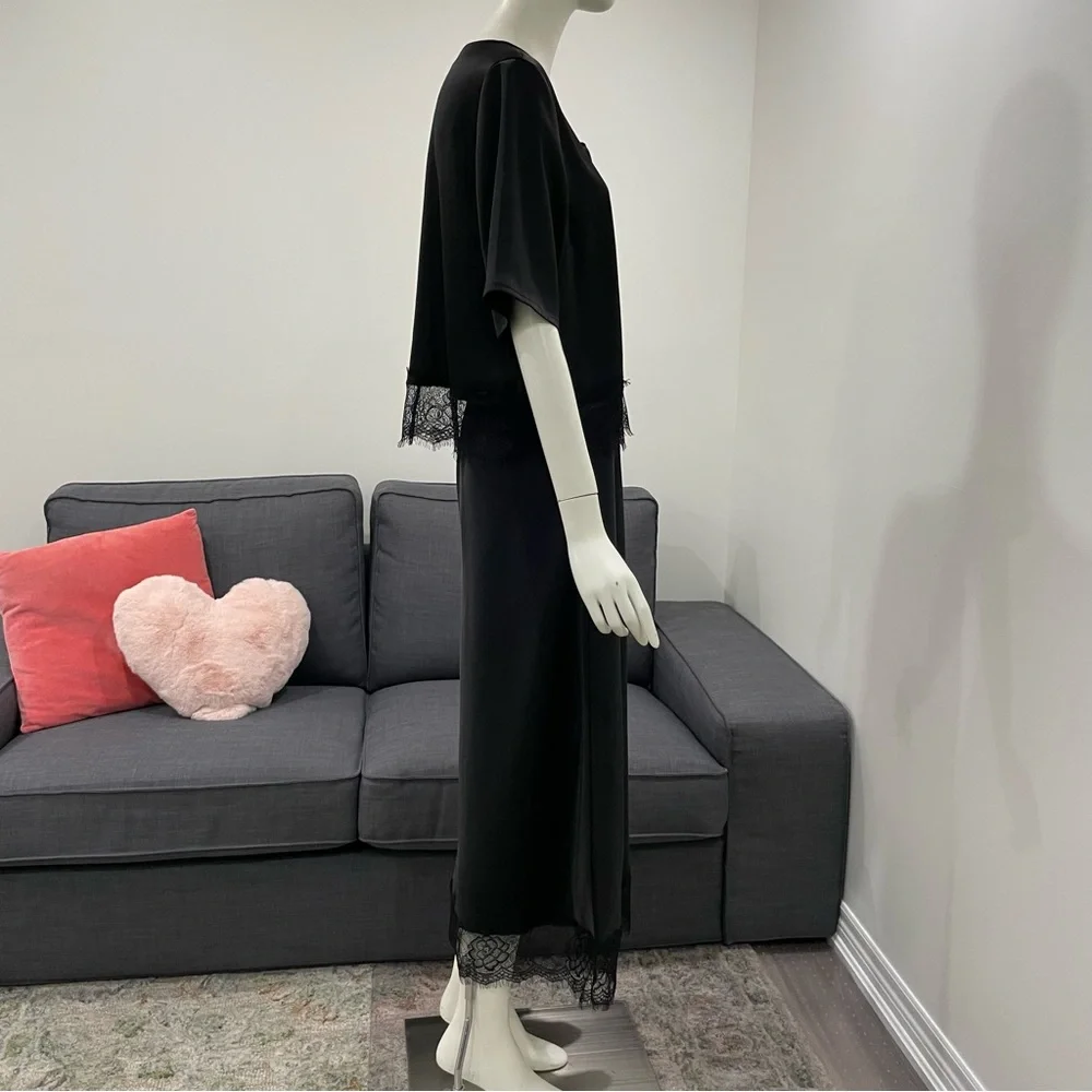 NWT KAFFE KAhilda Skirt Size Medium (Danish 38) Silky Black with Lace Trim - Picture 15 of 16